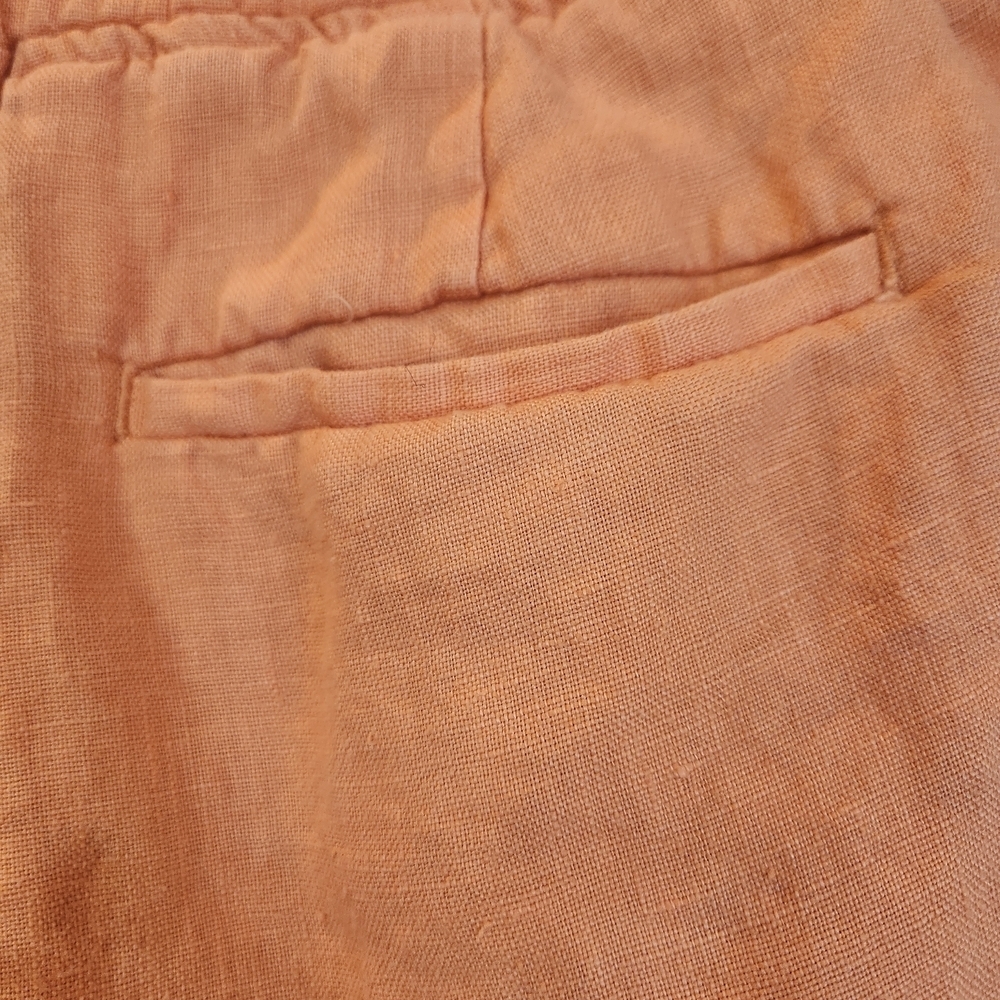 Athleta Cabo 100% Linen 4" Short Orange Size 8 Elastic Waist Drawstring Pockets - Picture 6 of 14